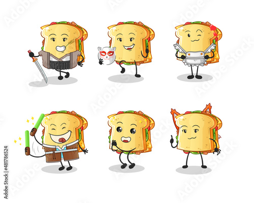 sandwich japanese culture group character. mascot vector