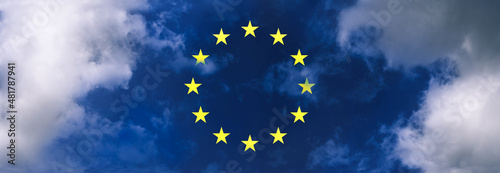 Symbol of the European Union amongst clouds. High resolution banner. © To Studio
