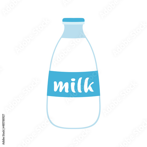bottle of milk isolated on white background, cartoon style