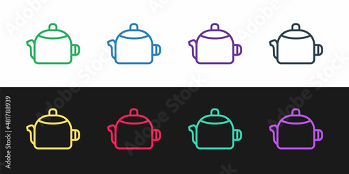 Set line Kettle with handle icon isolated on black and white background. Teapot icon. Vector