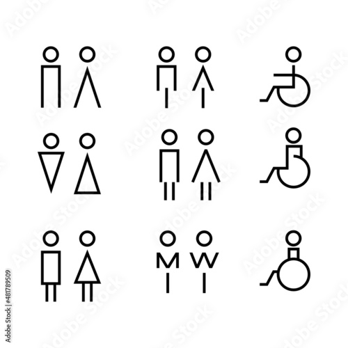 Set of icons for restroom. Men, Woman. Vector signs.