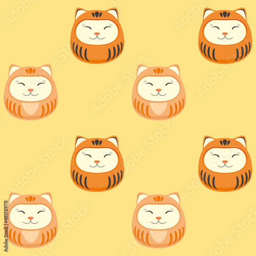Maneki Neko. Happy cat. Seamless pattern. Vector.