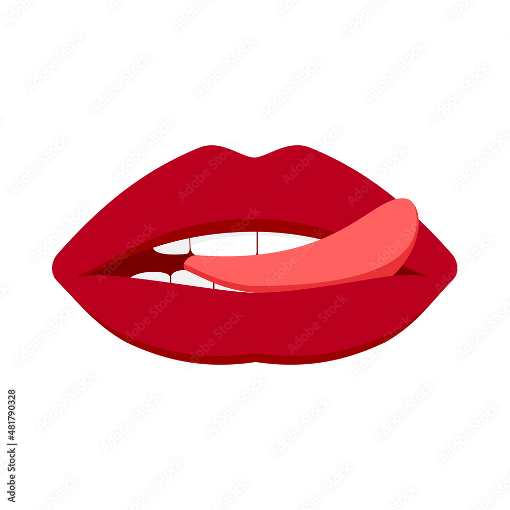 Red lips vector illustration. Icon isolated on white.