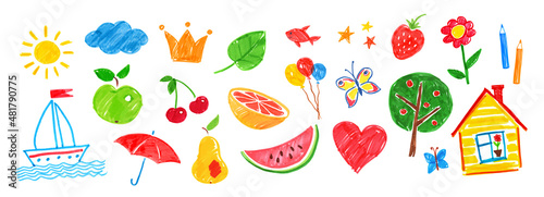 Illustration set of childlike drawings