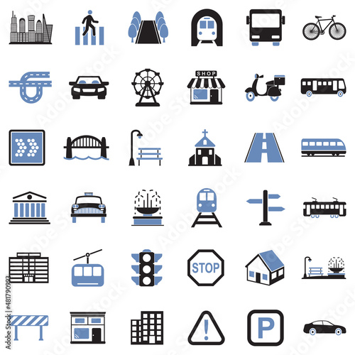 City Icons. Two Tone Flat Design. Vector Illustration.