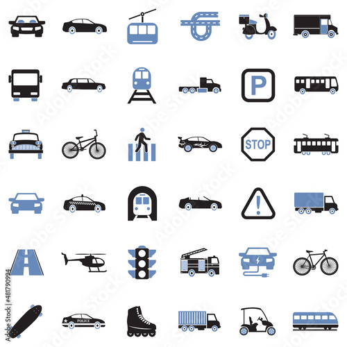 Fototapeta Naklejka Na Ścianę i Meble -  City Transport Icons. Two Tone Flat Design. Vector Illustration.