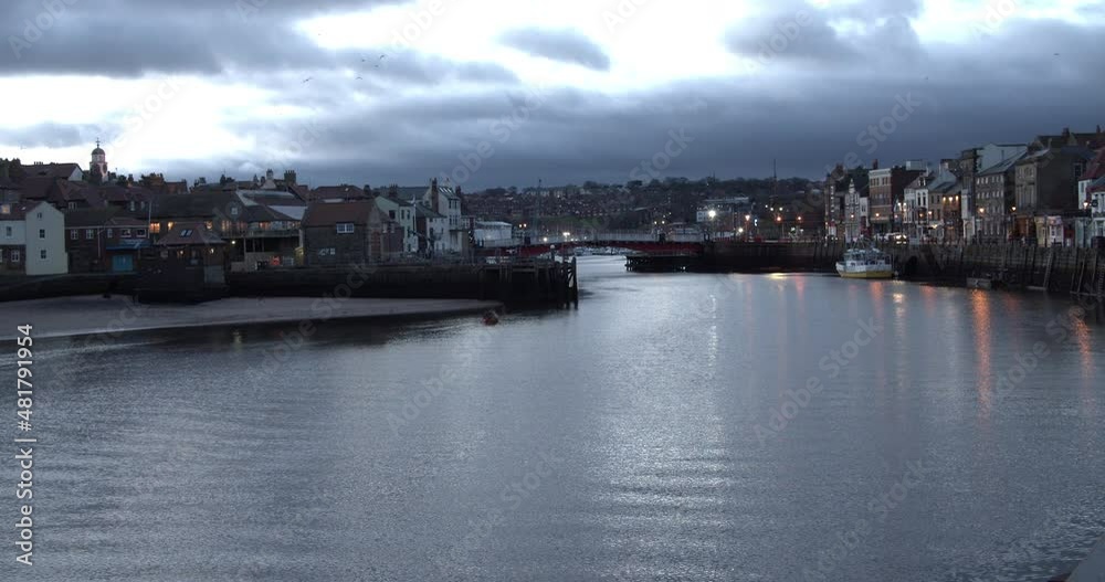 Whitby, North York Moors, Dawn at Harbour, Boats - 4k Prores 422HQ, BMPCC Clip 12 - Jan 2022 Whitby, North York Moors, Dawn at Harbour, Boats - 4k Prores 422HQ, BMPCC Clip 12 - Jan 2022