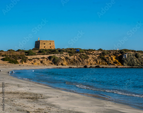 The military barracks for the defense against pirates of the former island of Tabarca, in the Spanish Mediterranean, in front of Santa Pola, Alicante