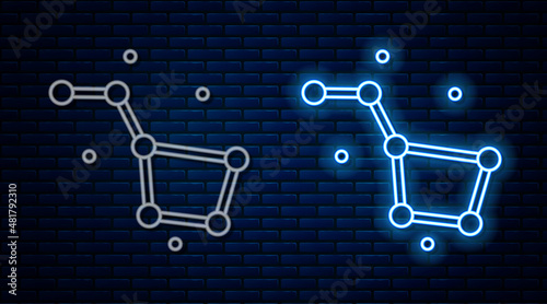 Glowing neon line Great Bear constellation icon isolated on brick wall background. Vector
