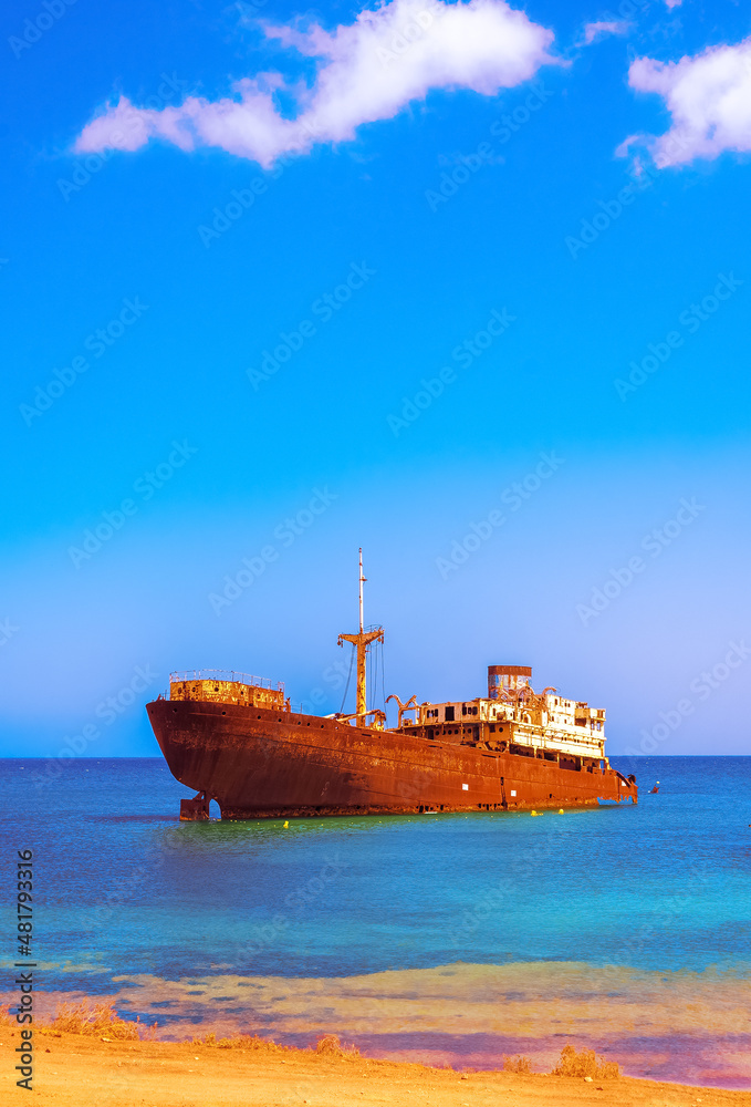 Old sunken ship in the atlantic ocean. Travel vibes. Canary island Old sunken ship in the atlantic ocean. Travel vibes. Canary island