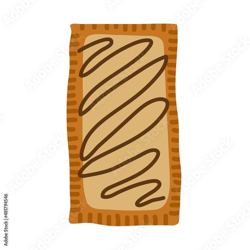 Homemade Chocolate Pop Tart Pastry. Colored flat cartoon vector isolated on white background for menu, cafe, restaurant, for cooking class, homemade pop-tart recipe. Snack or Breakfast