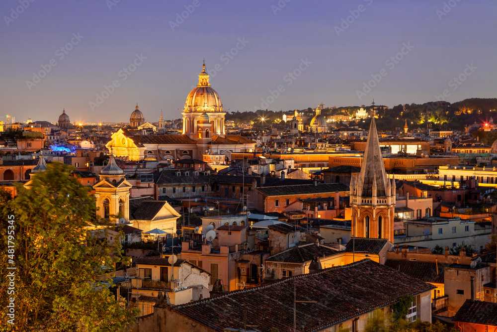 Rome aerial view from monte pincio viewpoint at Villa Borghese.
