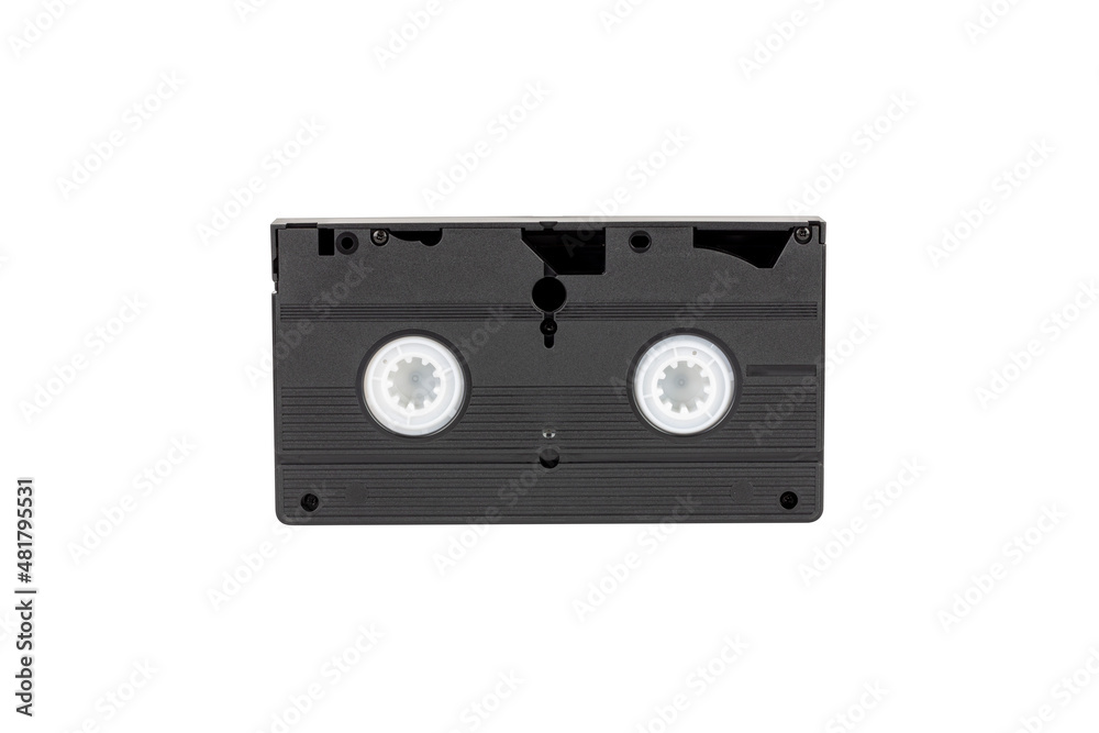 VHS videotape is isolated on a white background rear view