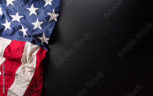 Murais de parede Happy presidents day concept with flag of the United States on dark  background