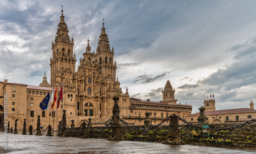 Panoramic view of the Cathedral of Santiago de Compostela.