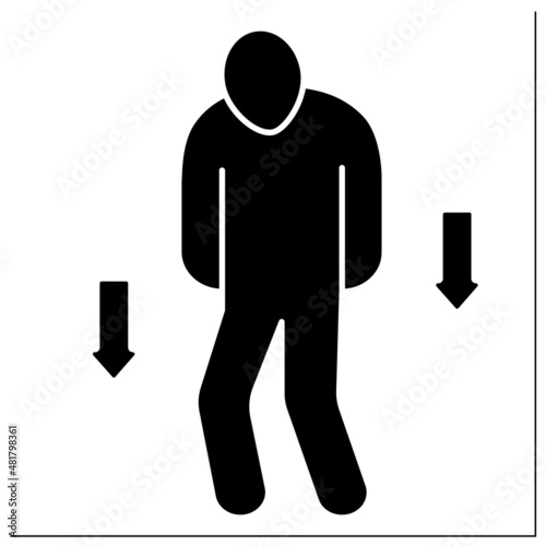 Anemia glyph icon. Disease symptoms.Weakness. Low hemoglobin, fast tiredness. Health protection concept. Filled flat sign. Isolated silhouette vector illustration