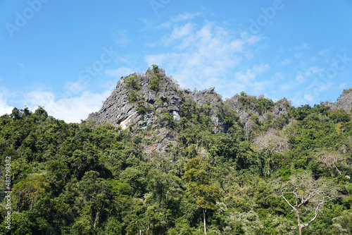 Geological structure of limestone mountains in Tham Saken National Park, Nan Province, northern Thailand.