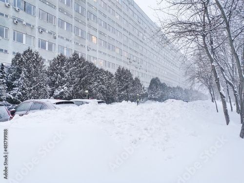 Photography City after snowfall and blizzard