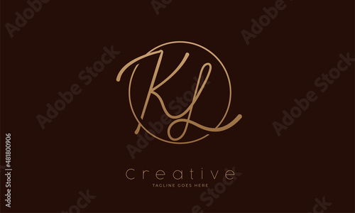 Initial KL Logo. hand drawn letter KL in circle with gold colour. usable for business. personal and company logos. vector illustration photo