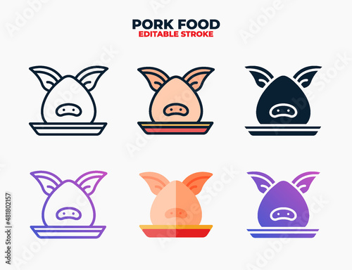 Pork food icon set with different styles. Editable stroke and pixel perfect.
