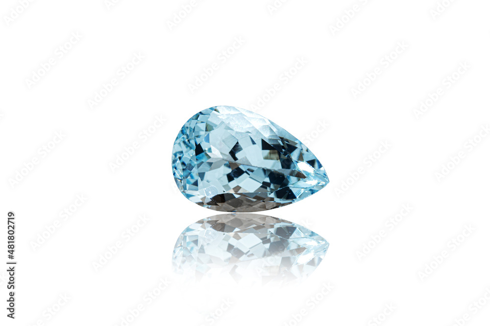 macro stone mineral faceted aquamarine on a white background