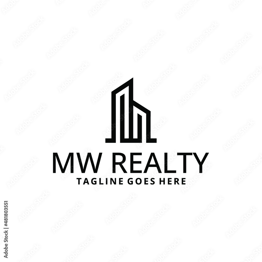 Modern creative initials MW abstract illustration with geometric building logo design template