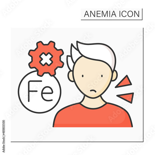 Anemia color icon. Disease symptoms. Man has problem with absorbing iron. Health protection concept. Isolated vector illustration