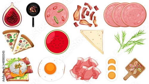 Collection of food ingredients on white background