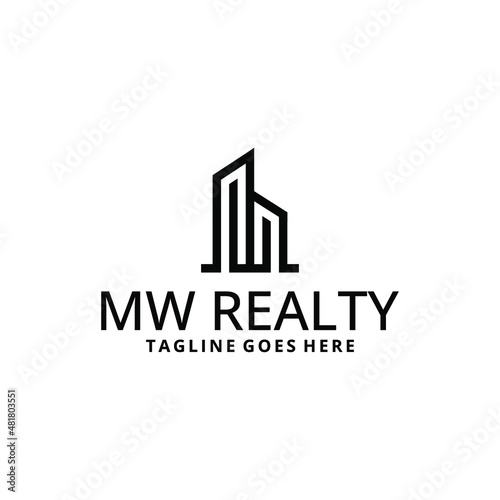 Modern creative initials MW abstract illustration with geometric building logo design template