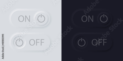 On and off toggle switch buttons in neumorphic design style. 