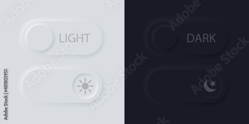 Daymode and nightmode buttons in neumorphic design style. Toggle on and off day and nigh.