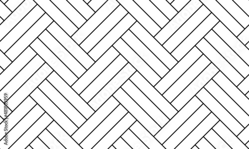 White triple herringbone parquet floor seamless pattern with diagonal panels. Vector wooden or brick wall texture. Modern interior background. Outline monochrome wallpaper.