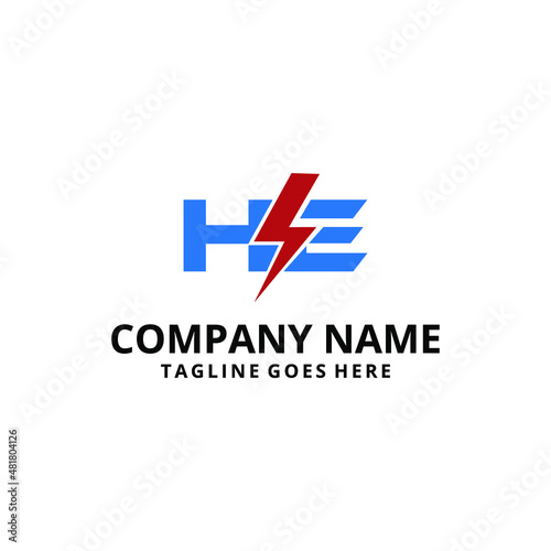 Creative modern abstract illustration initials HE with lightning spikes logo design template
