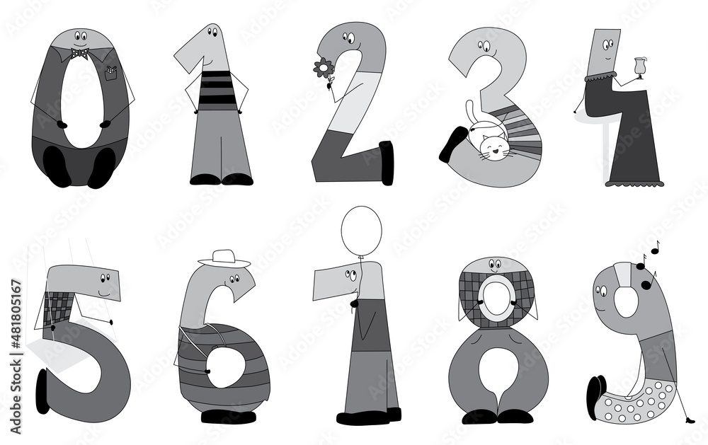 Set of funny cartoon numbers , collection with smiling characters- vector illustration isolated on white background.