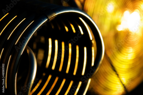 Close-up of hot air balloon burner at golden hour photo