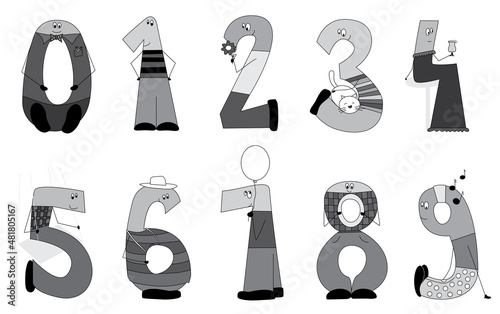 Obraz na płótnie Set of funny cartoon numbers , collection with smiling characters- vector illustration isolated on white background. w salonie