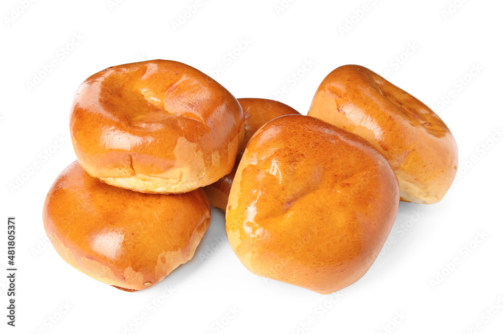 Baked pirozhki on white background. Delicious pastry Baked pirozhki on white background. Delicious pastry