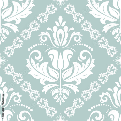 Classic seamless vector pattern. Damask orient ornament. Classic vintage light blue and white background. Orient pattern for fabric, wallpapers and packaging
