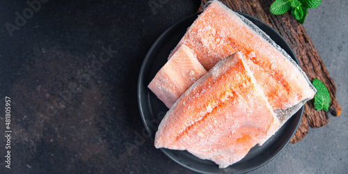 Photography char fish frozen raw seafood freezy cooking red fish pieces long-term storage he