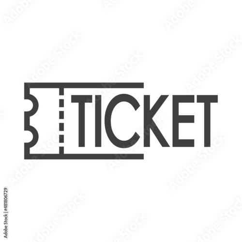 Logo compra entrada. Icono con texto ticket con líneas en color gris