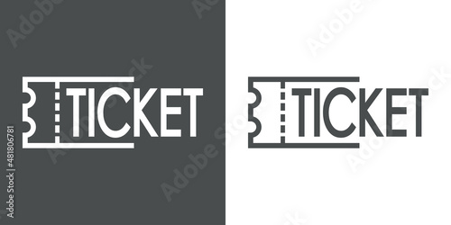 Logo compra entrada. Icono con texto ticket con líneas en fondo gris y fondo blanco
