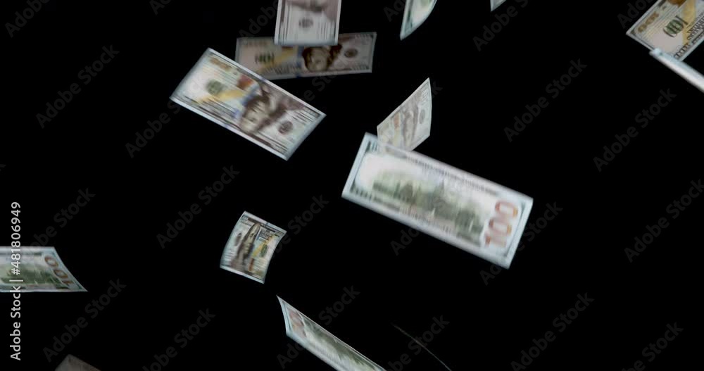 Abundant Cash Fallout. Loop. Banknotes in large quantities are slowly falling on a black background Abundant Cash Fallout. Loop. Banknotes in large quantities are slowly falling on a black background