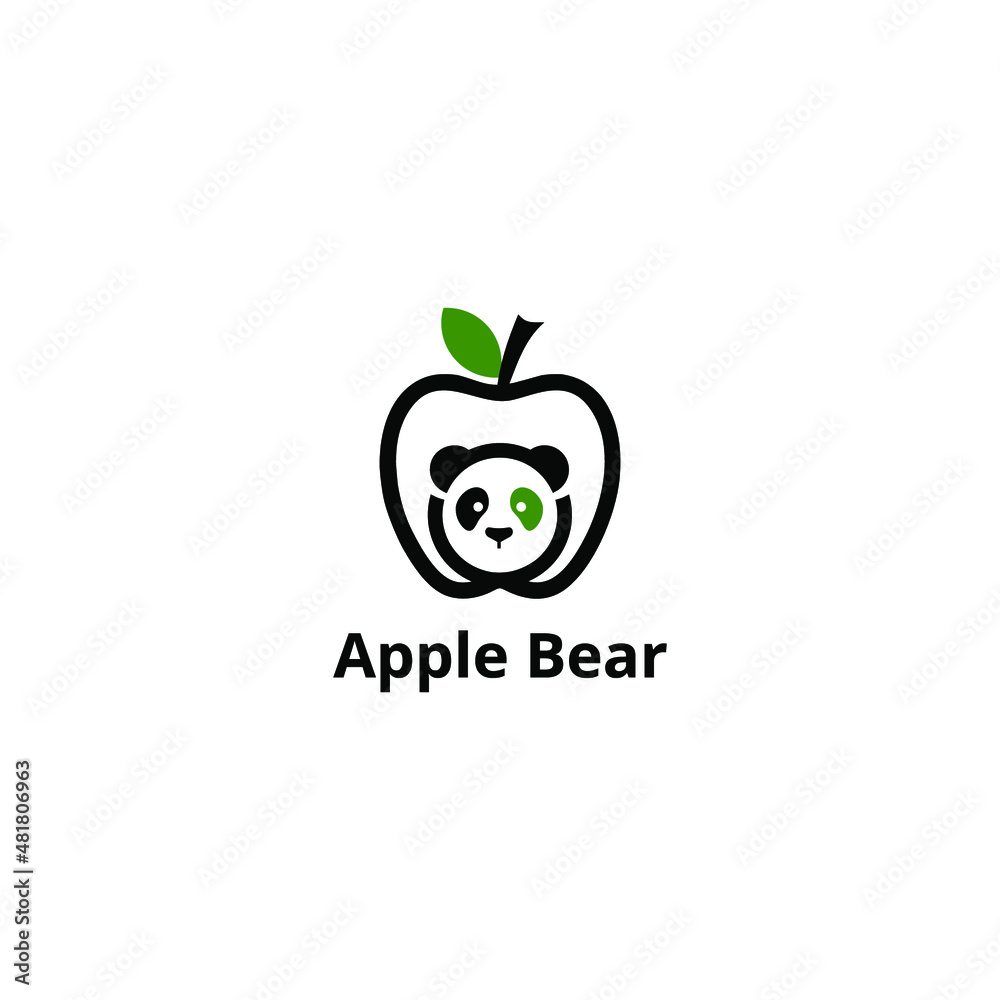 Creative modern abstract illustration of bear head with apple. logo design template Creative modern abstract illustration of bear head with apple. logo design template
