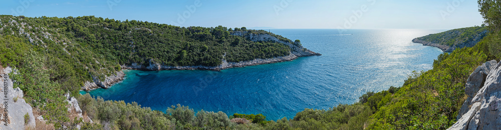 Panorama of beautiful bay on Croatian island in Adriatic sea