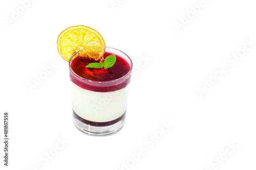 Italian dessert panna cotta in glass isolated on the white