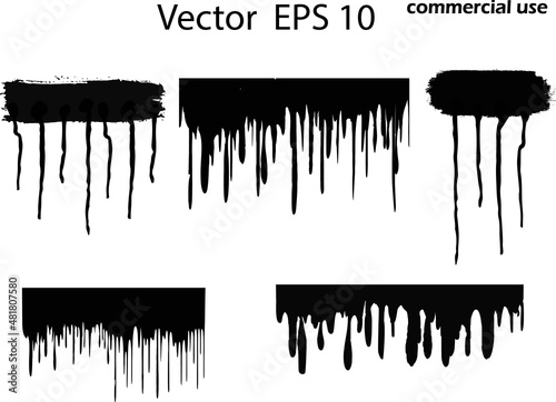 Paint dripping. Dripping liquid. Paint flows, stains, drops ink inks. Stencil drops. Paint splatter. Molten. Chocolate drops. Oil drop. Border and Drips Ink element. Transparent background