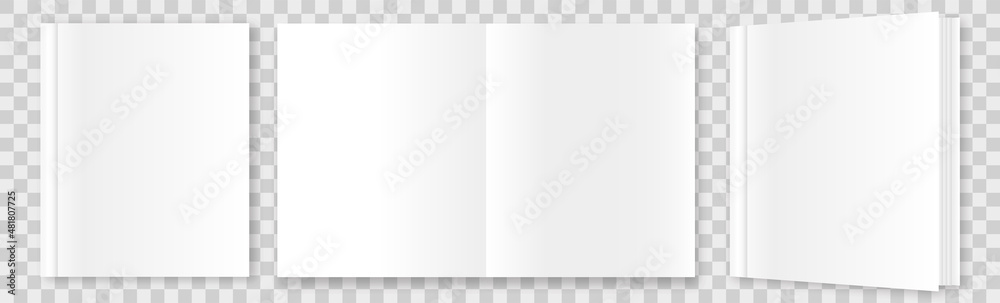 Realistic book blank cover mockup. Notebook design template. White brochure with soft shadow. Vector illustration. Realistic book blank cover mockup. Notebook design template. White brochure with soft shadow. Vector illustration.