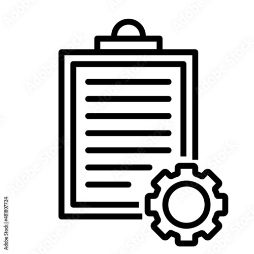 Clipboard and gear research icon. Checklist with document project management concept. Technical support sign. Vector illustration.