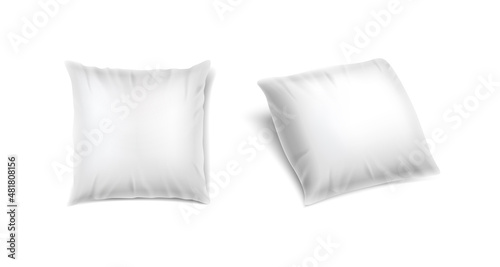 3d realistic vector icon set. Pillow mockup in front and side view. Design element for spa, brands and salons.