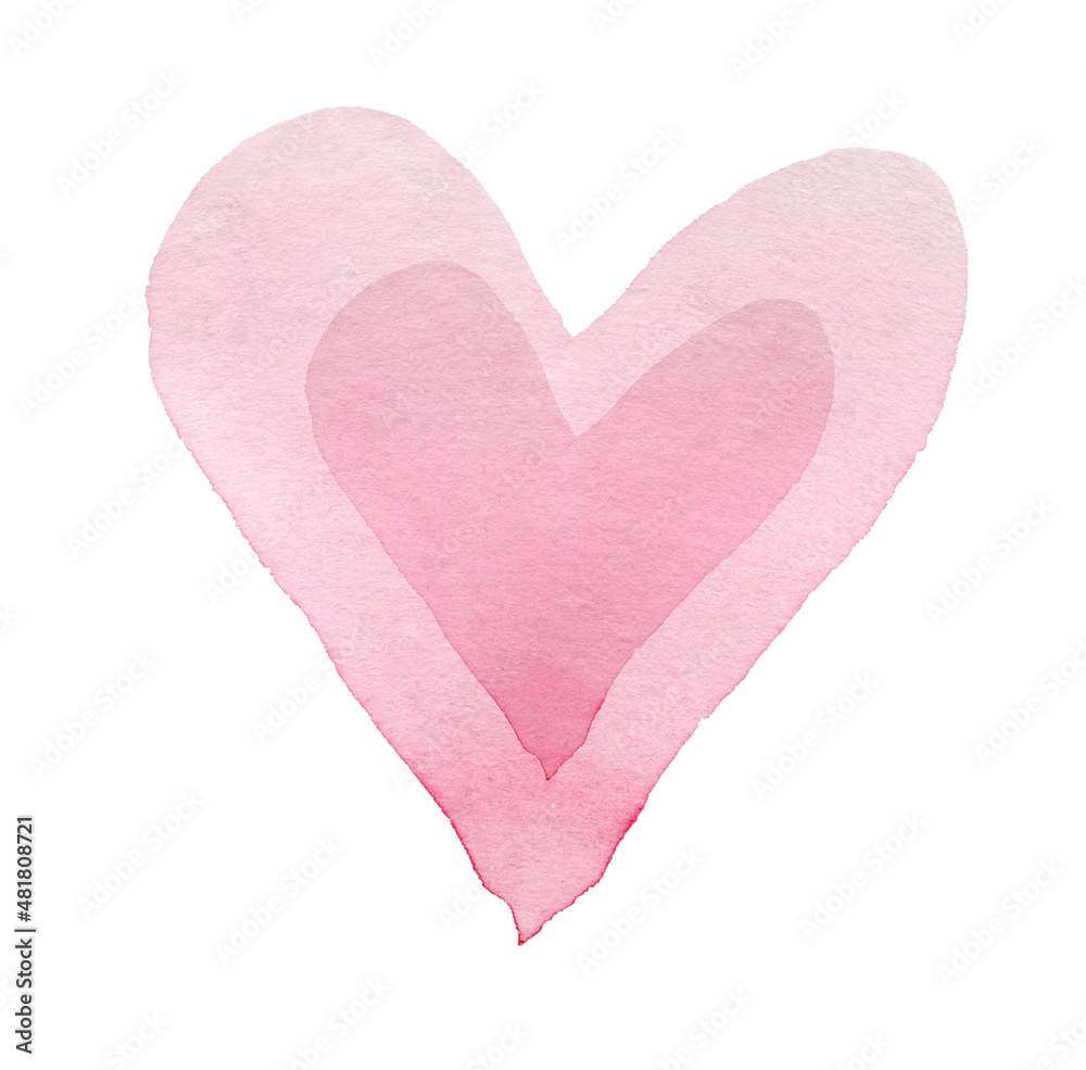 Two cute pink hearts, element for design. Valentine's day. For a holiday, postcard, poster, banner, birthday, and logo illustration.Watercolor hearts.